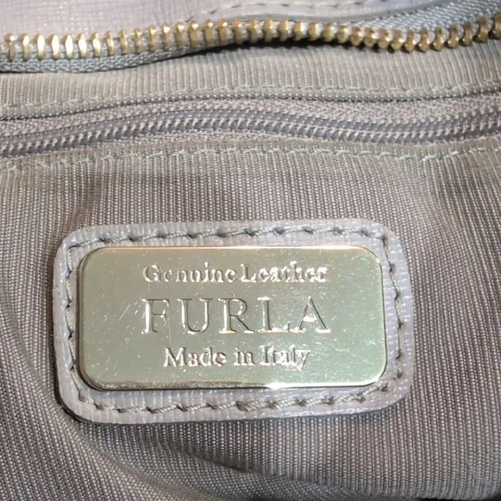 Furla Taupe Leather Tote Handbag Nice Purse 13 x 8 Stylish Club Career - Picture 16 of 16